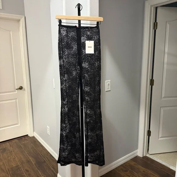 Nookie Black Lace Heaven Pant in Black Grunge Flare Stretch 90s Size XS - Picture 2 of 7